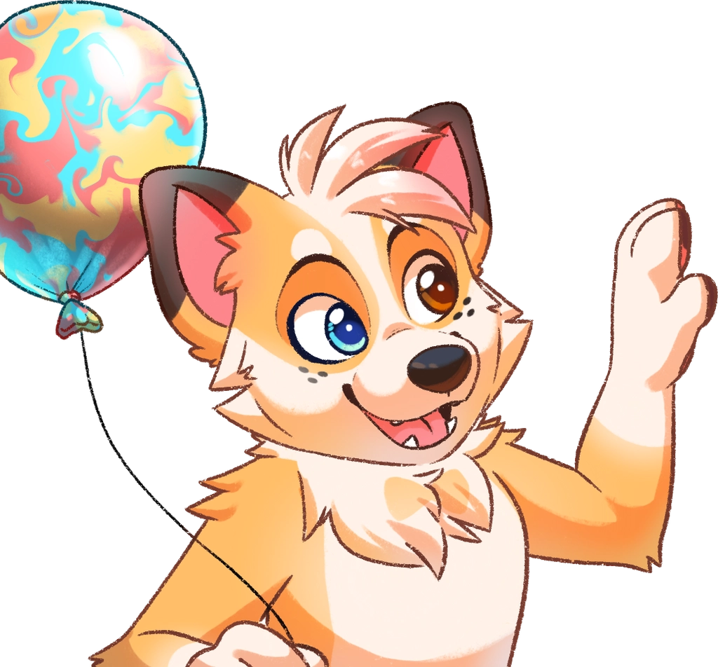 Corgi holding a balloon